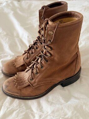 Vintage Laredo Brown Leather Lace Up Kiltie Western Boots USA Women’s 6.5 B